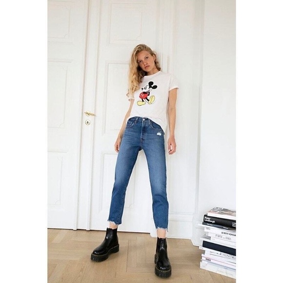 Levi's 501 Premium Crop Jeans in Charleston Fun Size 27 Big E Distressed Raw Hem - Picture 6 of 16